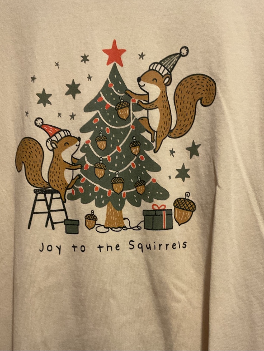 Life Is Good Cream Long Sleeve Tee with Squirrel Christmas Tree Graphic - Picture 5 of 5